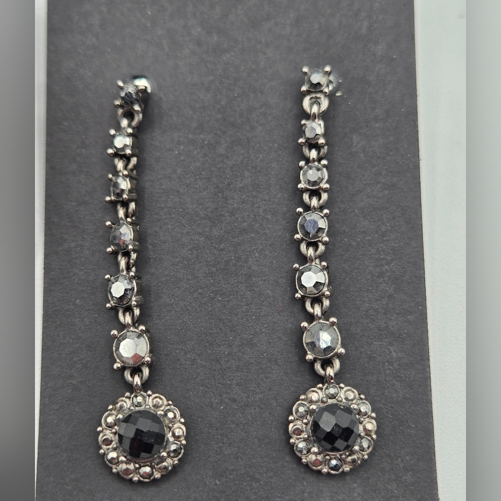 VINTAGE Fashion Earrings Gun Metal Faux Gemstones Black Rhinestone Pink - Picture 3 of 3
